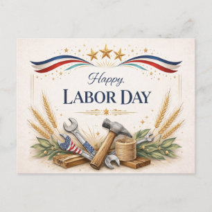 Patriotic Worker Tools Labor Day Holiday Postcard