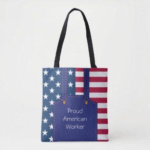 Patriotic Worker USA American Flag Customizable Tote Bag