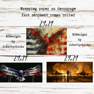 Patriotic Wrapping Paper for Decoupage 3 Sheets 