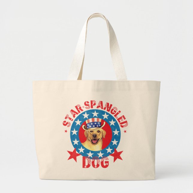 Patriotic Yellow Lab Large Tote Bag (Front)