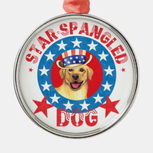 Patriotic Yellow Lab Metal Ornament