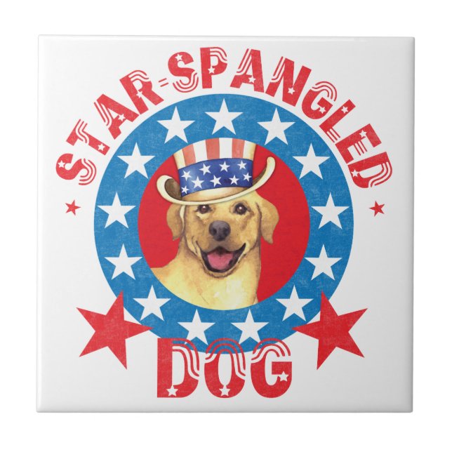 Patriotic Yellow Lab Tile (Front)