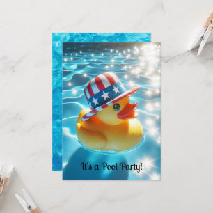 Patriotic Yellow Rubber Duck In Pool Invitation