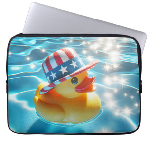 Patriotic Yellow Rubber Duck In Pool Laptop Sleeve