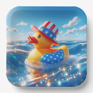 Patriotic Yellow Rubber Duck  Paper Plate