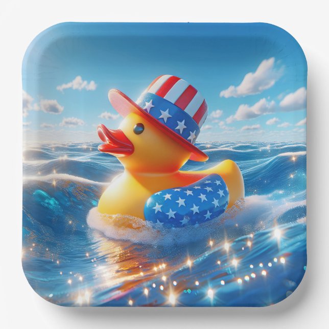 Patriotic Yellow Rubber Duck  Paper Plate (Front)