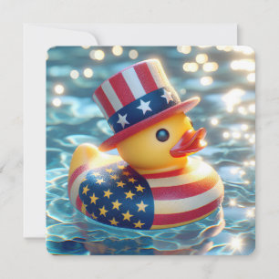 Patriotic Yellow Rubber Duck Pool Party Invitation