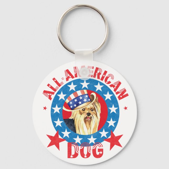 Patriotic Yorkie Keychain (Front)