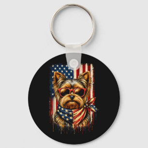 Patriotic Yorkshire Terrier Aamerican Flag Dog Keychain
