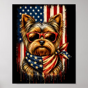 Patriotic Yorkshire Terrier Aamerican Flag Dog Poster