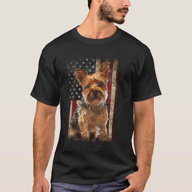 Patriotic Yorkshire Terrier Flag American USA Dog  T-Shirt (Front)