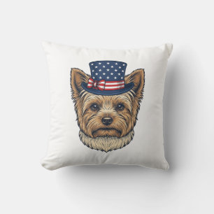 Patriotic Yorkshire Terrier Vintage Throw Pillow