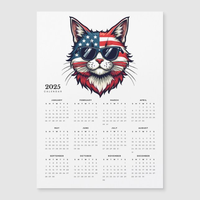 Patriotique Chat Rouge Blanc Bleu 2025 Magnet Cale (Devant)