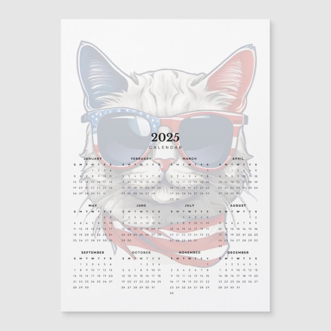 Patriotique Chat Rouge Blanc Bleu 2025 Magnet Cale (Devant)