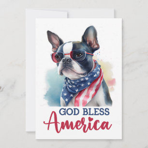 Patriotique Chien - Boston Terrier 4 juillet carte