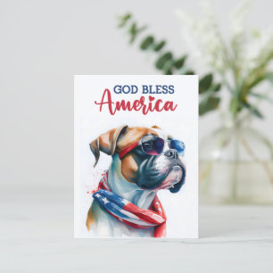 Patriotique Chien Boxer, Carte Postale Dieu Béni A