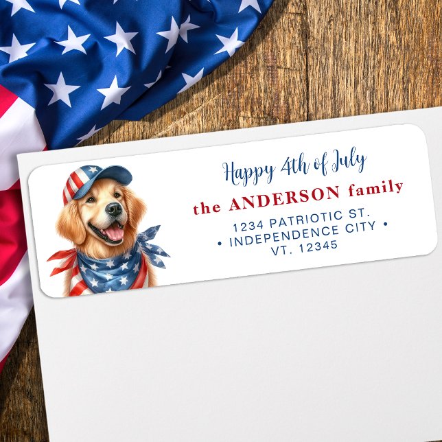 Patriotique Chien Golden Retriever mignon Adresse  (Créateur téléchargé)