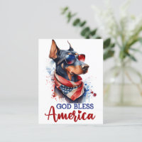 Patriotique Doberman, Carte Postale Dieu Béni Amér