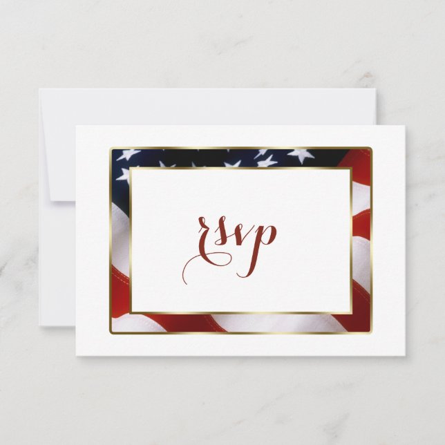 Patriotique, Élégant Drapeau USA Gold Wedding RSVP (Devant)