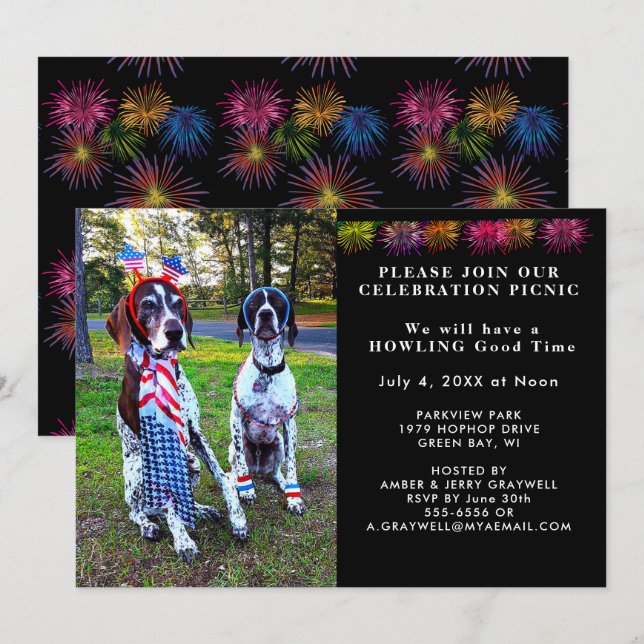 Patriotique Fête Pique-nique Dogs Invitation (Devant / Derrière)