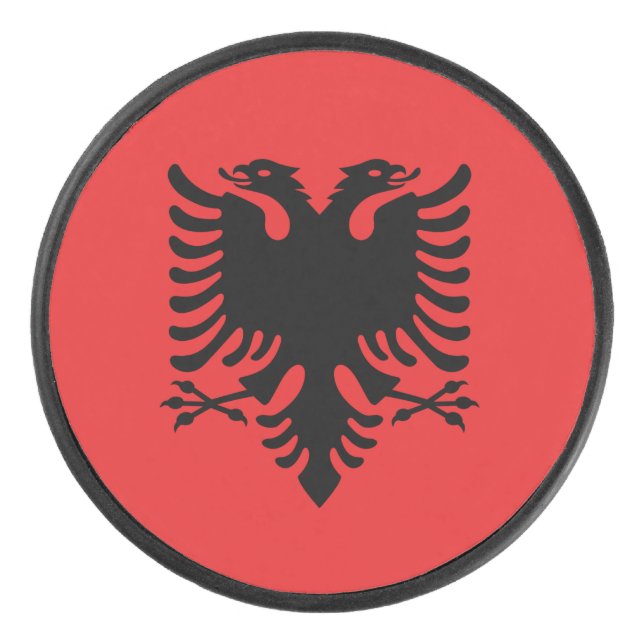 Patriotique hockeyeur avec drapeau d'Albanie (Devant)