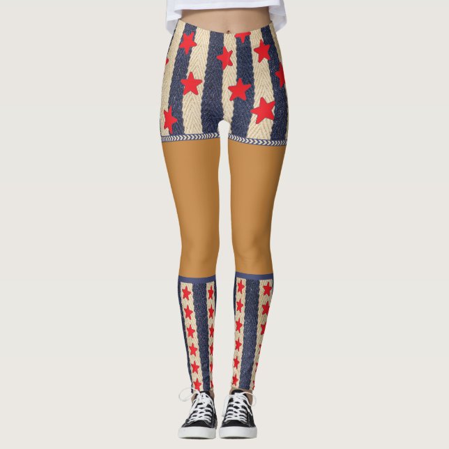Patriotique Juillet 4 Fake Shorts & Socks Leggings (Devant)