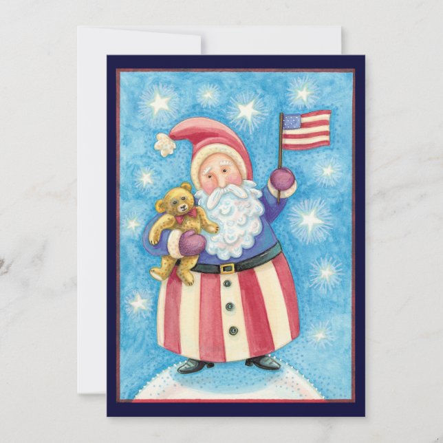 Patriotique Noël Père Noël w Drapeau Invitation (Devant)