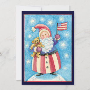 Patriotique Noël Père Noël w Drapeau Invitation