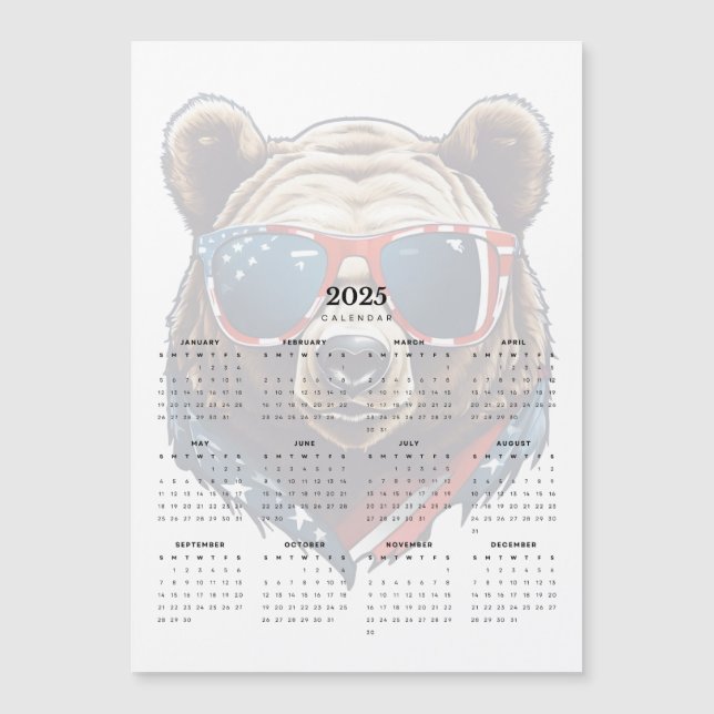 Patriotique Ours Rouge Blanc Bleu 2025 Magnet Cale (Devant)