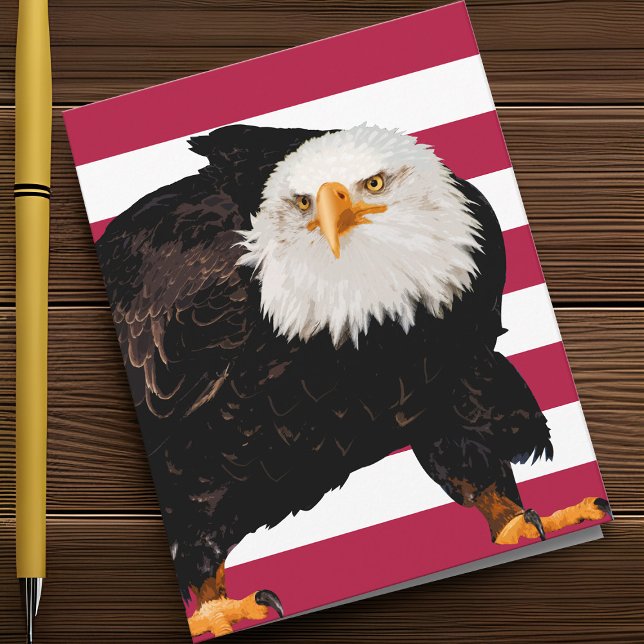 Patriotique pygargue à tête blanche Fier drapeau a (Patriotic Bald Eagle note card with USA flag stripes show gratitude for Veteran's Day.)