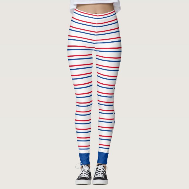 Patriotique Rouge Bleu Bleu Bleu Gratté Leggings (Devant)