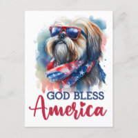 Patriotique Shih tzu, Carte postale God Bless Amer