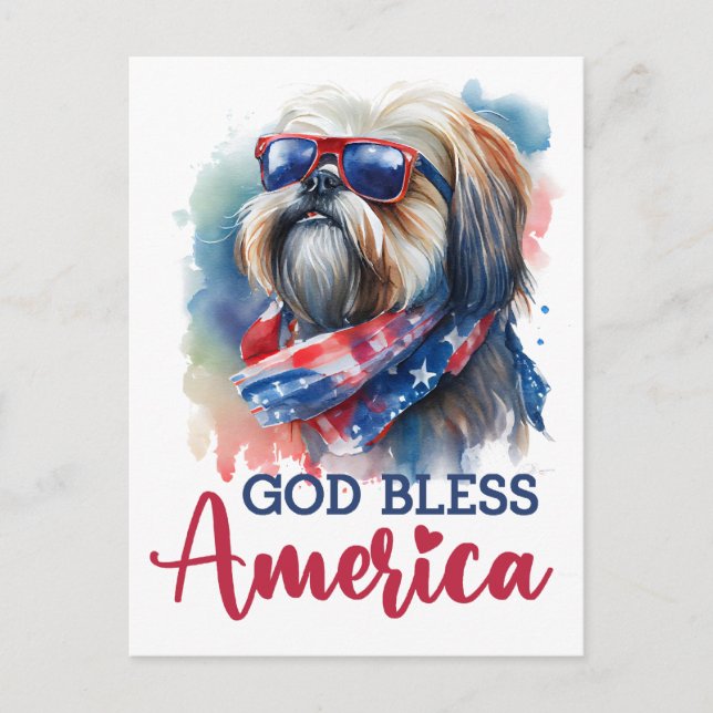 Patriotique Shih tzu, Carte postale God Bless Amer (Devant)