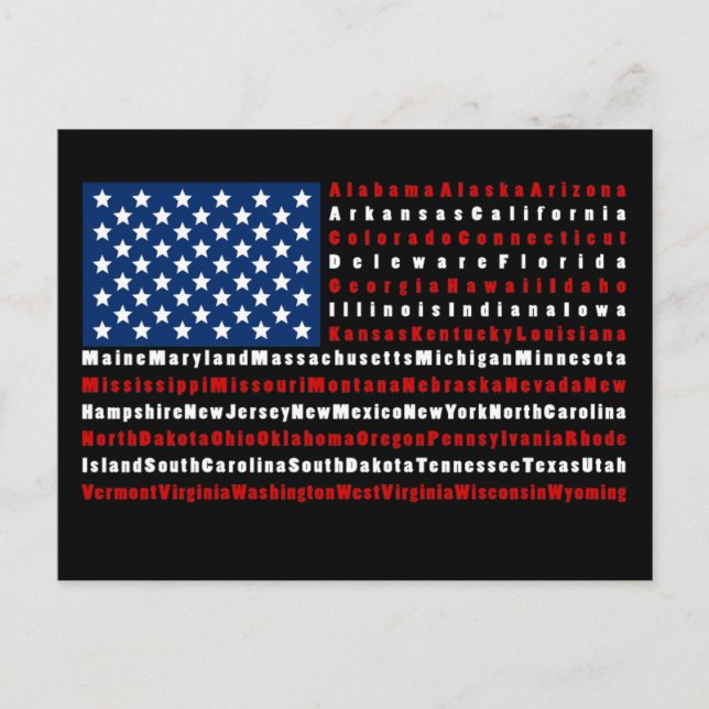 Patriotique USA Drapeau tous les 50 États Carte po (Devant)