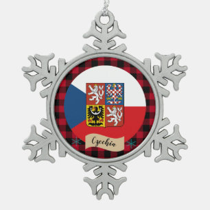 Patriots Czech Republic, buffalo plaid, Czech Flag Snowflake Pewter Christmas Ornament