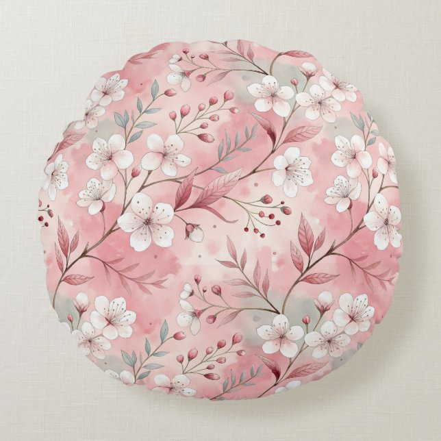 Patrón de flor sakura rosado round pillow (Front)