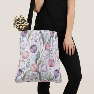 Patrón floral de tulipano escandinavo tote bag