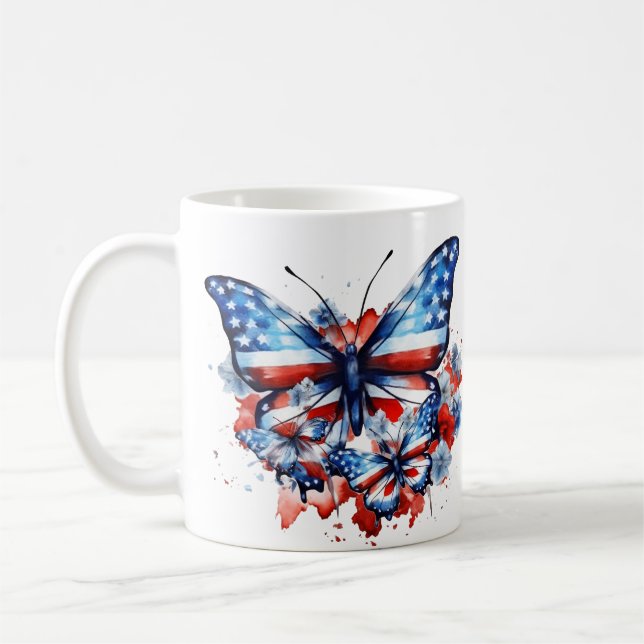 Patrotic Butterflies USA Flag July 4th  Coffee Mug (Left)
