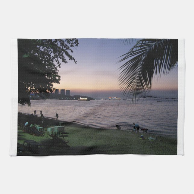 Pattaya Beach Sunset ... Chonburi, Thailand Kitchen Towel (Horizontal)