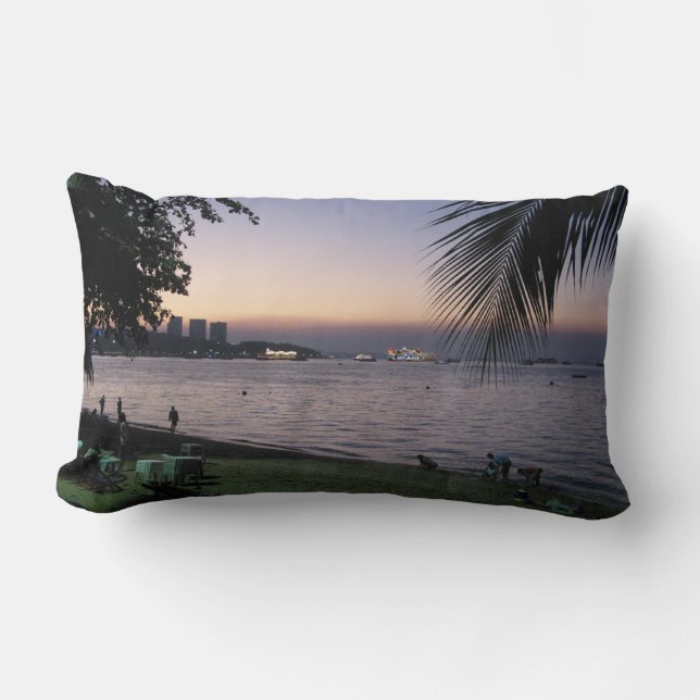 Pattaya Beach Sunset ... Chonburi, Thailand Lumbar Pillow (Front)