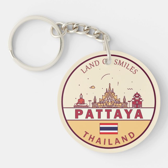 Pattaya Thailand City Skyline Emblem Keychain (Front)