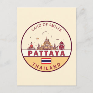Pattaya Thailand City Skyline Emblem Postcard