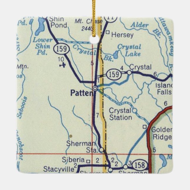Patten Maine Vintage Map Ceramic Ornament (Back)