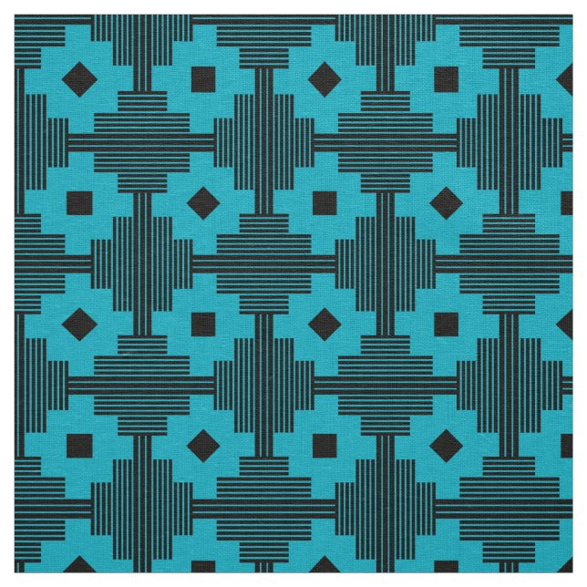 Pattern 061214 - Black with Aqua Blue 00b2ca Fabric (Swatch)