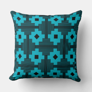 Pattern 061214 - Black with Aqua Blue 00b2ca Throw Pillow