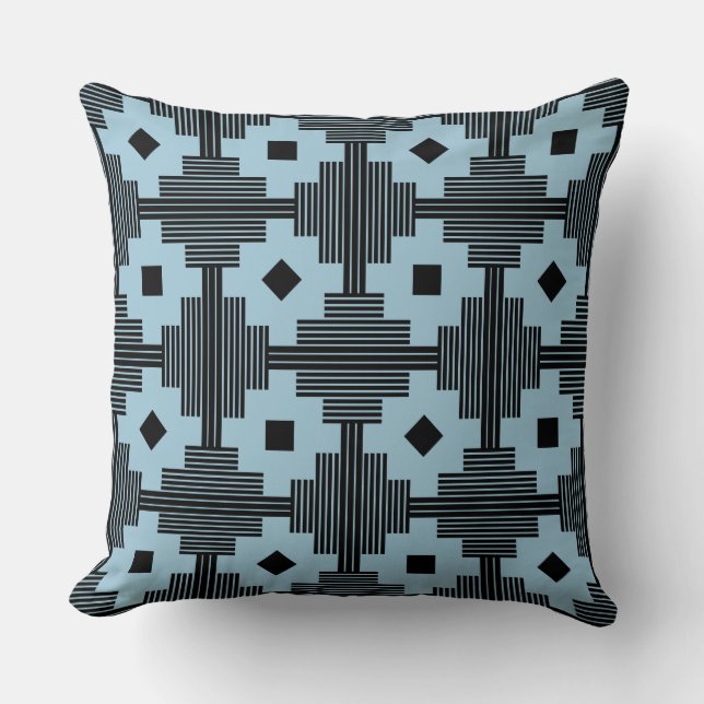 Pattern 061214 - Black with Light Blue 9dc6d8 Throw Pillow (Front)