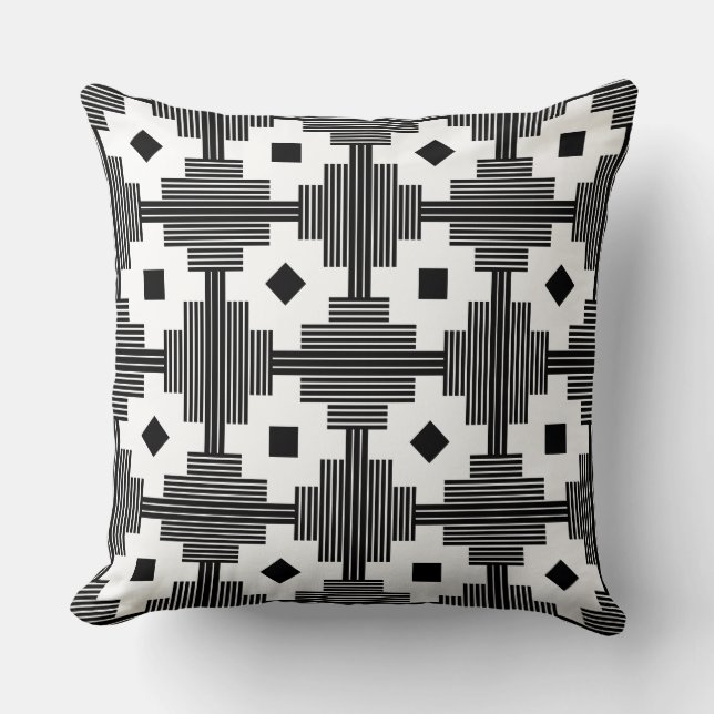 Pattern 061214 - Black with White Throw Pillow (Front)