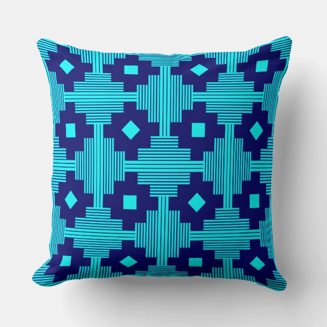 Pattern 061214 - Cyan with Deep Navy Throw Pillow (Front)
