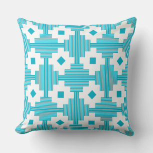 Pattern 061214 - White with Aqua Blue 00b2ca Throw Pillow