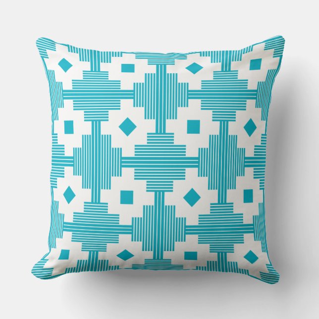Pattern 061214 - White with Aqua Blue 00b2ca Throw Pillow (Front)